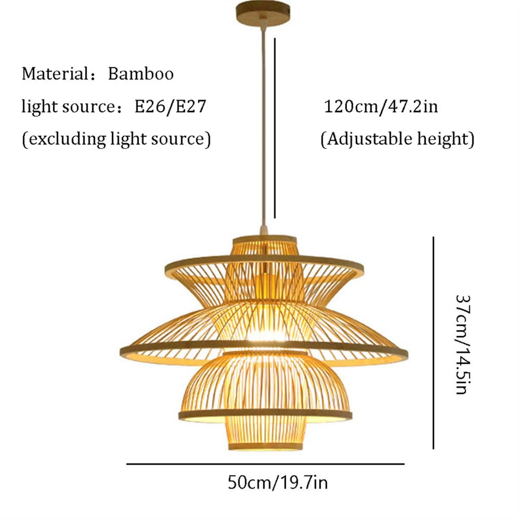 Lampa wisząca z bambusa - pleciony żyrandol w stylu boho, naturalna lampa rattanowa, nowoczesna oprawa wiklinowa, podstawa E26, do restauracji, sypialni, salonu, 50 cm