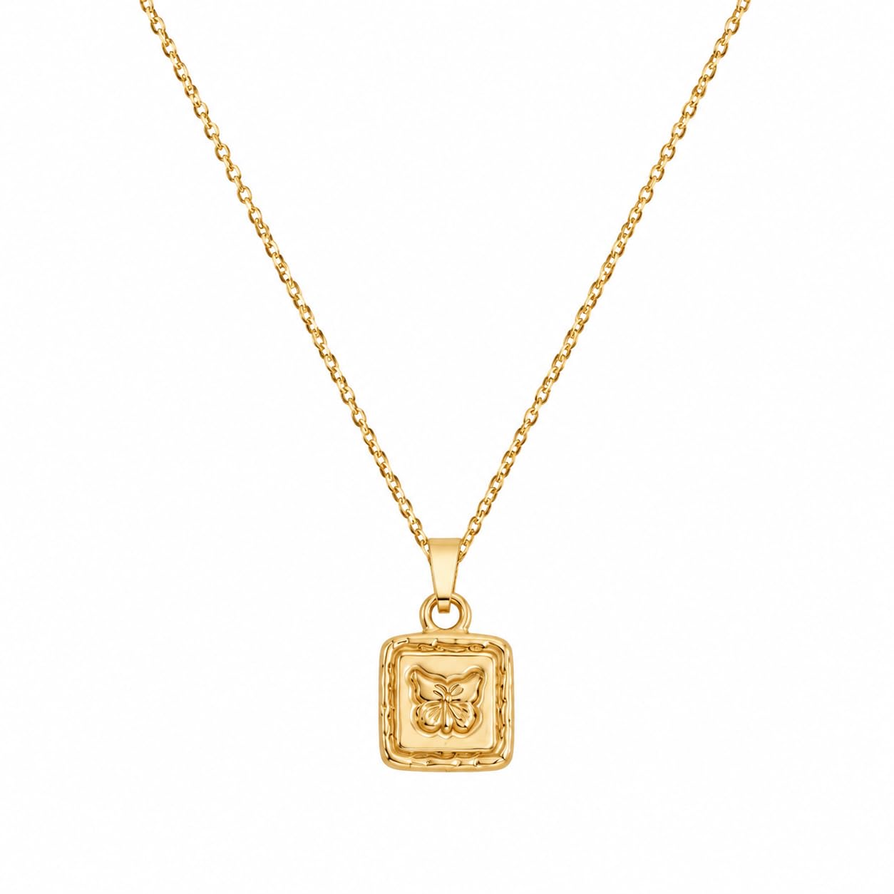 Flutter Charm Pendant Necklace for Women - Gold-Tone Butterfly Square Pendant Necklace with Delicate Chain - Minimalist Everyday Jewelry - Gift for Women & Girls-image-27