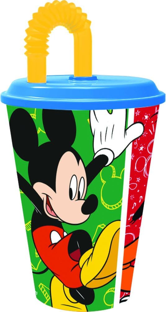 TATAWAY 430 ml Tumbler with Mickey Has Fun Straw: Original Disney Design, Practical, Durable and Safe, Ideal for Drinks at Home, School or Leisure.