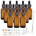 12 Pack 60 ml 2 oz Amber Glass Bottles with Glass Droppers and Black cap.Glass Dropper Bottles for Essential Oils,Lab Chemicals,Colognes,Perfumes.Included 1 Brush,2 Funnels and 24 Labels.