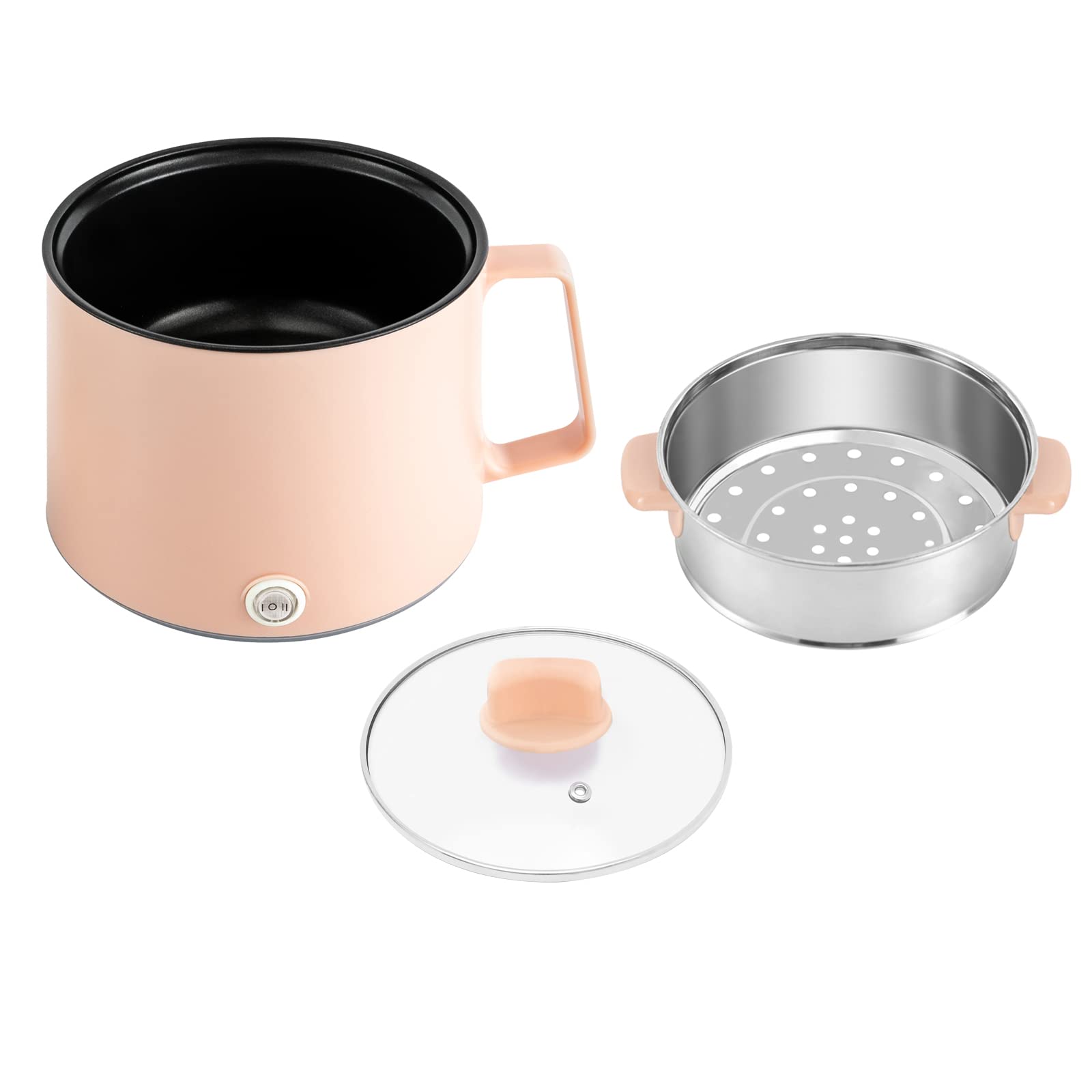 Appareil à Fondue Electrique Portable Thermostat RéGlable Couche Panier Vapeur RevêTement AntiadhéSif PoignéE RéSistante Chaleur Multifonction Fromage Chocolat Hot Pot Fondue (Rose)