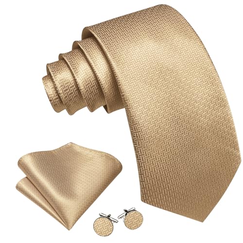 Image of Barry.Wang Tie Sets for Men Silk Stripe Necktie Woven Checkered Handkerchief Cufflinks Formal Business Wedding