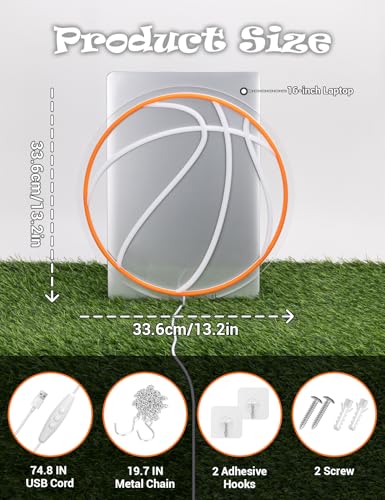 Image of Basketball Neon Sign, 13x13 Inch Led Neon Light Signs for Wall Decor, USB Powered Aesthetic Wall Decor, Sports LED Light for Room Bedroom Shop Decor (Basketball)