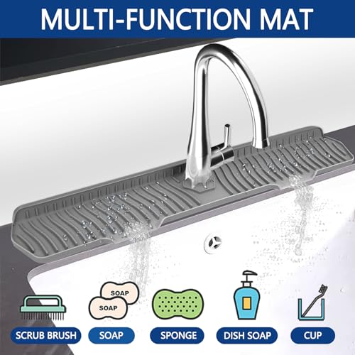 Image of Kitchen Sink Splash Guard Gen2-30 inch x 6'' Silicone Sink Mat Splash Guard fit for Countertop, Bathroom,Farmhouse,RV by EBIGIC (Grey)