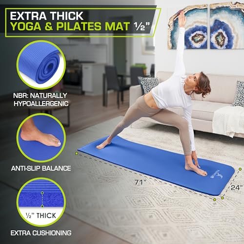 ProsourceFit Extra Thick Yoga and Pilates Mat 1/2” (13mm) or 1" (25mm), 71-inch Long High Density Exercise Mat with Comfort Foam and Carrying Strap - Image 3