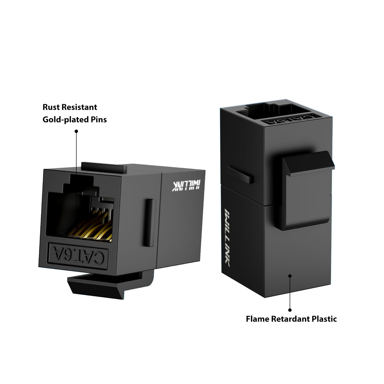 iwillink Lot de 25 coupleurs Keystone RJ45 Cat6A 10 Gbit/s femelle vers femelle Cat6A, adaptateur de coupleur Keystone UTP, coupleur Ethernet, prise Keystone, noir