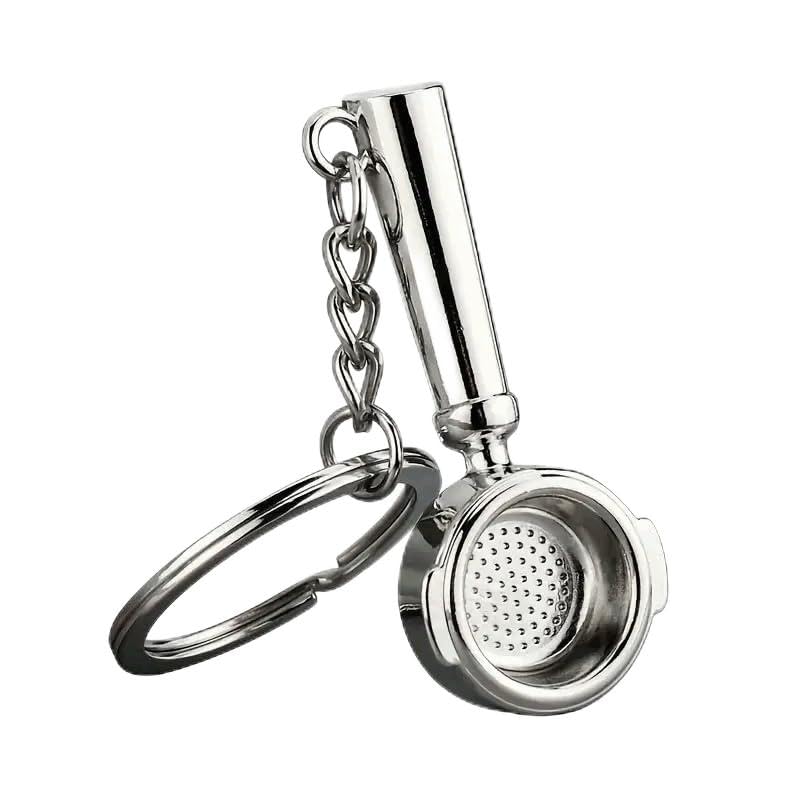 AUTOZOCO Llavero metálico forma de mango cafetera, amantes del café, barista, Llavero diseño filtro cafetera, Metálico, 5 cm longitud, brillante