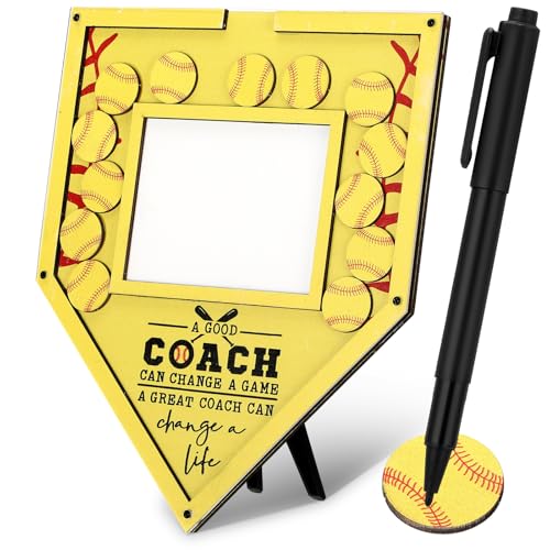 Yaomiao Softball Frame Coach Gift with Wood Chips Signature Pen Graduation Coach Frame Decoration Softball Appreciation Plate Plaque Sports Thank You Gift