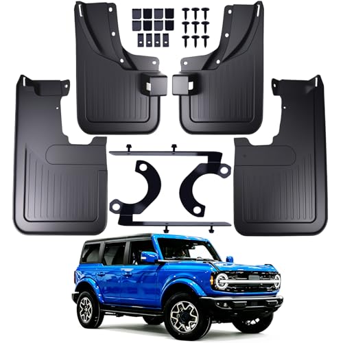 LFWRDZ Mud Flaps for 2021-2026 Ford Bronco 2 Door 4 Door No Drill Splash Guards Front and Rear for Bronco Accessories Heavy Duty Molded Mudguards with Hardware 4Pcs(Not for Bronco Sport)