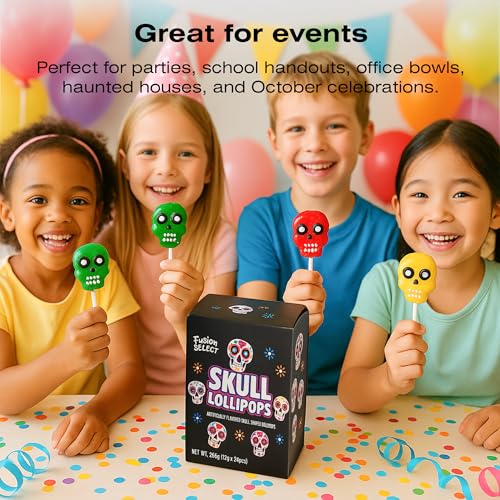 Fusion Select 24 Pcs Sugar Skull Lollipops - Colorful Halloween & Day of the Dead Candy - Individually Wrapped Novelty Treats for Kids - For Trick or Treat, Themed Party Favors & Celebrations - image 6