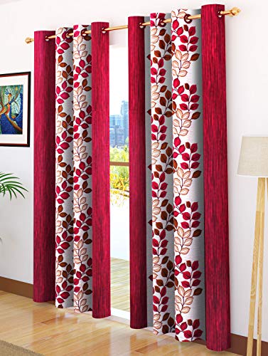 Image of Story@Home Modern Polyester Floral Pattern Eyelet Combo of 6 Piece Printed Ringtop Door Curtain Set for Drawing Room, Bedroom and Hall - 7 Ft, Maroon