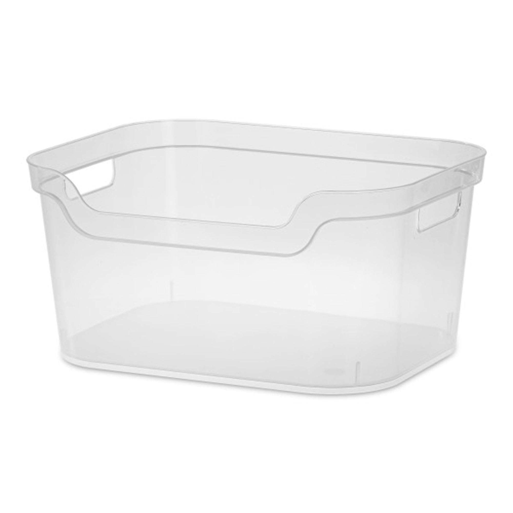 Sterilite 7 x 11 x 14.25 Inch Polished Open Scoop Front Storage Bin with Comfortable Carry Through Handles for Household Organization, Clear (24 Pack)
