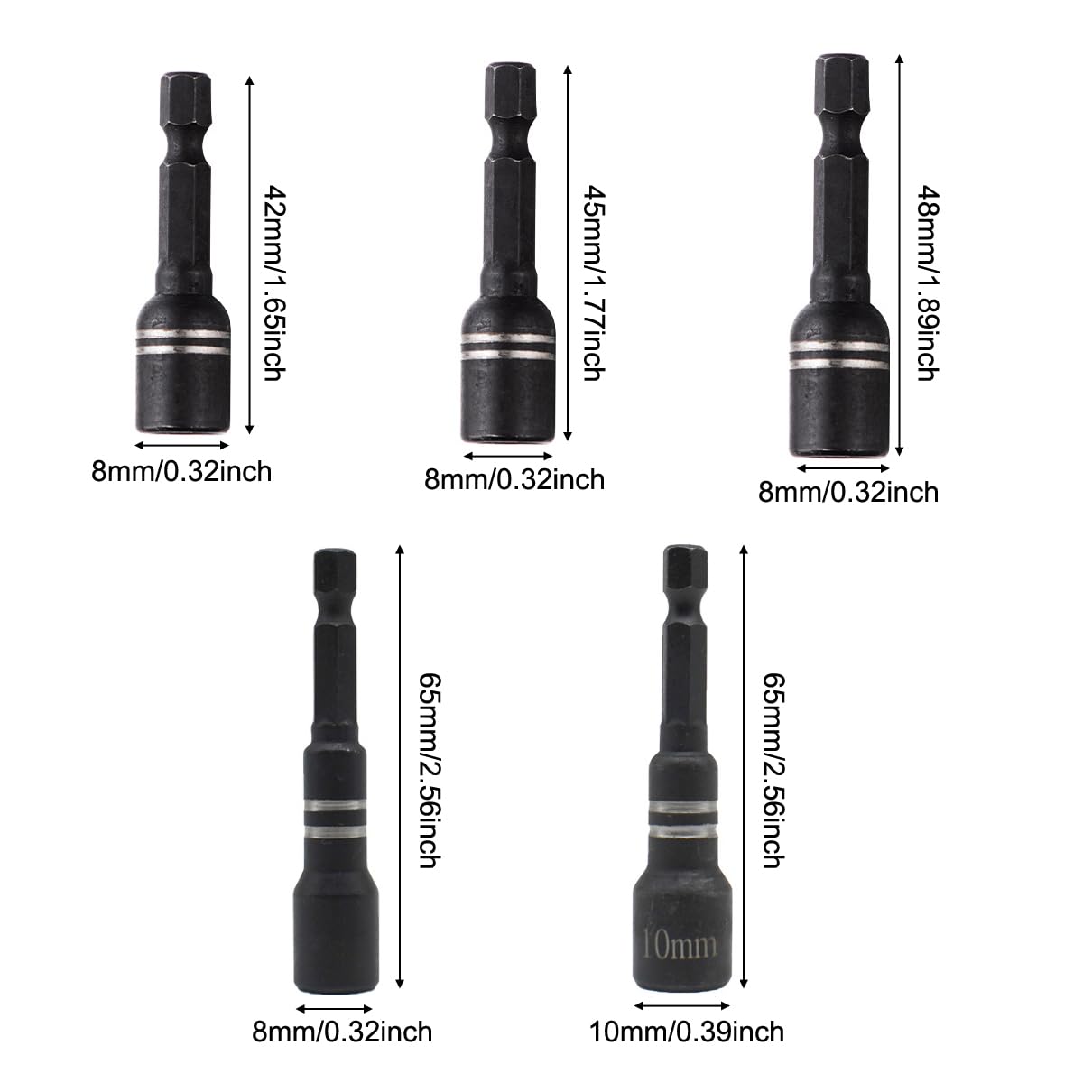 10 Pack Magnetic Nut Driver Set Power Nuts Driver Drill Bit Tools 10mm 8mm Hex Bolts to 1/4 Inch Drill Bit Shank Adapter for Metric Flange Bolt Cordless Driver Power Drill Electric Screwdriver