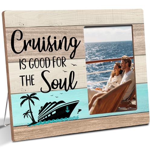 Luodnnla Cruise Wooden Picture Frame Traveler Gifts for Cruise Lovers, Cruising Is Good For The Soul, Fits 4x6 Photo Frame