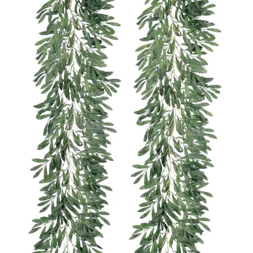 RECUTMS 2Pc Artificial Silk Olive Leaves Vines Garland 6.2Ft Green Rattan