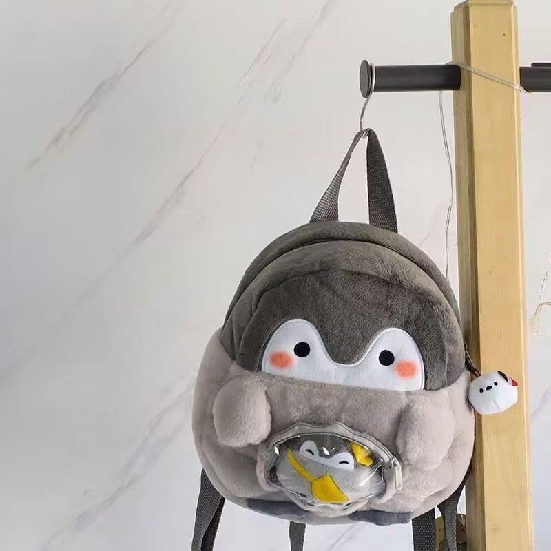 Kawaii Plush Penguin Small Fuzzy Purse Backpack Fluffy Cozy Mini Bag Japanese Cute Pendant Teen Girl Boy School Bag (Grey)2