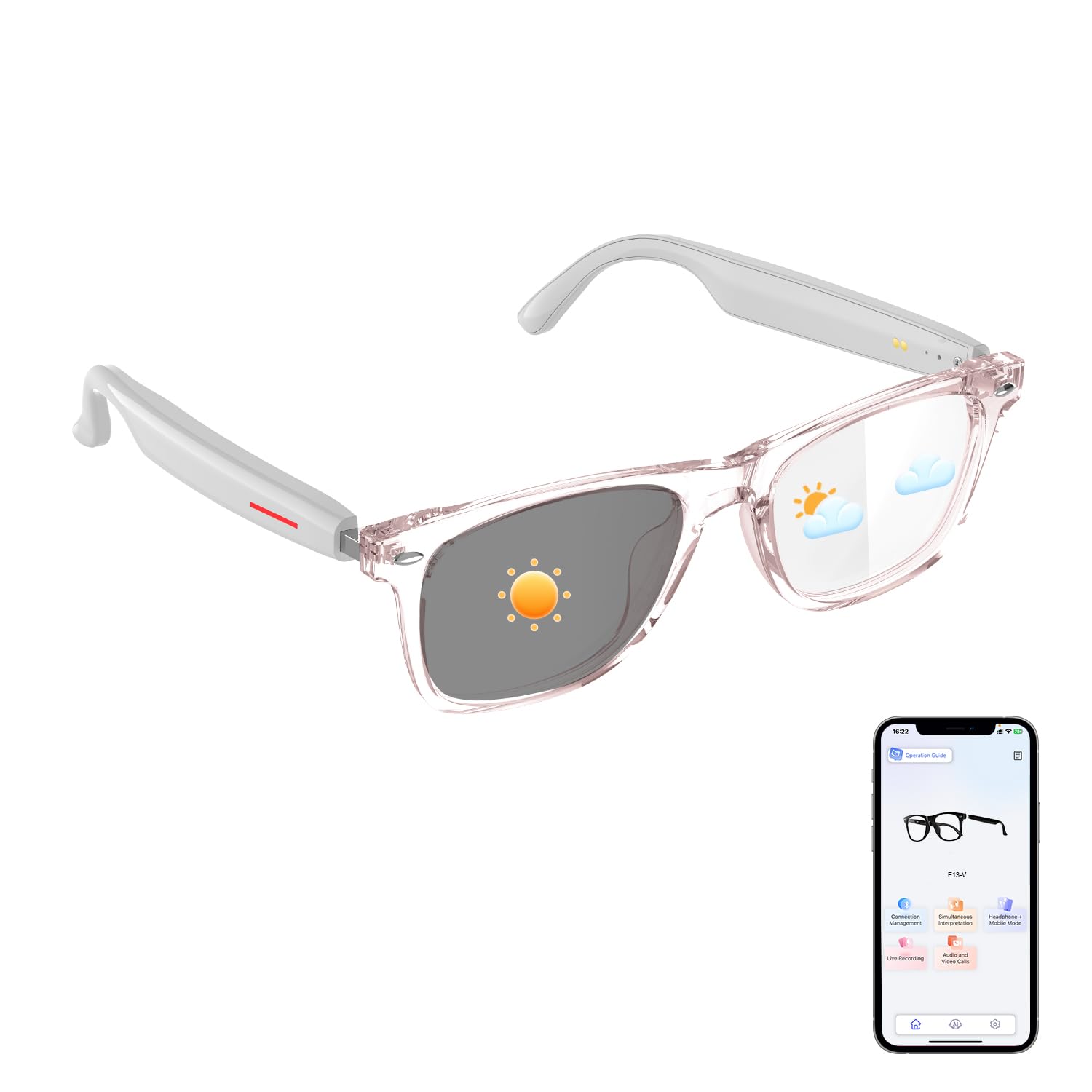 Photo 1 of ******* SEALED BY COMPANY*******HAIXINDA AI Smart Glasses, AI Glasses Powered by ChatGPT, Photochromic Lenses, Support 169 Languages, Real-Time Translation via APP, Bluetooth Glasses for Men & Women, Meeting Travel Trade (Pink)