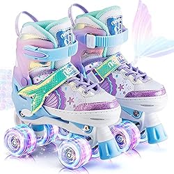 Patines Soy Luna Con Luces Led NEMONE Sirenita Patines de 4 Ruedas Ajustables - Patines Paralelos con LED Iluminación para regalo de niños