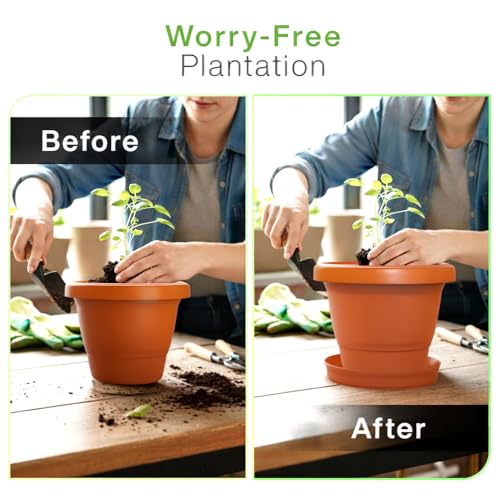 Image of YUCCABE ITALIA SHERA SD 10 INCH Pack of 8 with Bottom Tray Plastic Flower Pot Unbreakable Round Shape Planter for Garden Seedling Indoor and Outdoor
