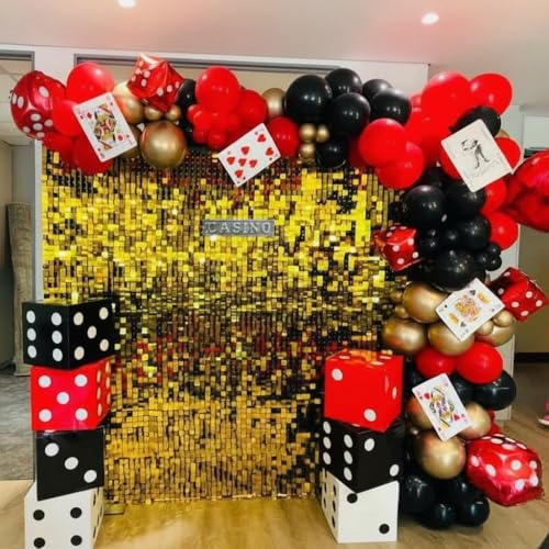 Image of 204Pcs Casino Balloon Garland Arch Kit - Casino Theme Party Decorations with Dice Boxes Large Poker Cards Party Balloons for Birthday Game Night Las Vegas Casino Night Theme Party Decorations