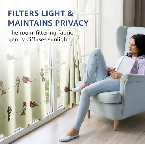 Image of Amazon Basics - Animal Print Light Filtering Curtains | 100% Cotton 150 TC | Set of 2 | 7 Feet | 115 x 210 cm | Cream | Eyelets & Tiebacks| Ideal for Bedroom and Living Room