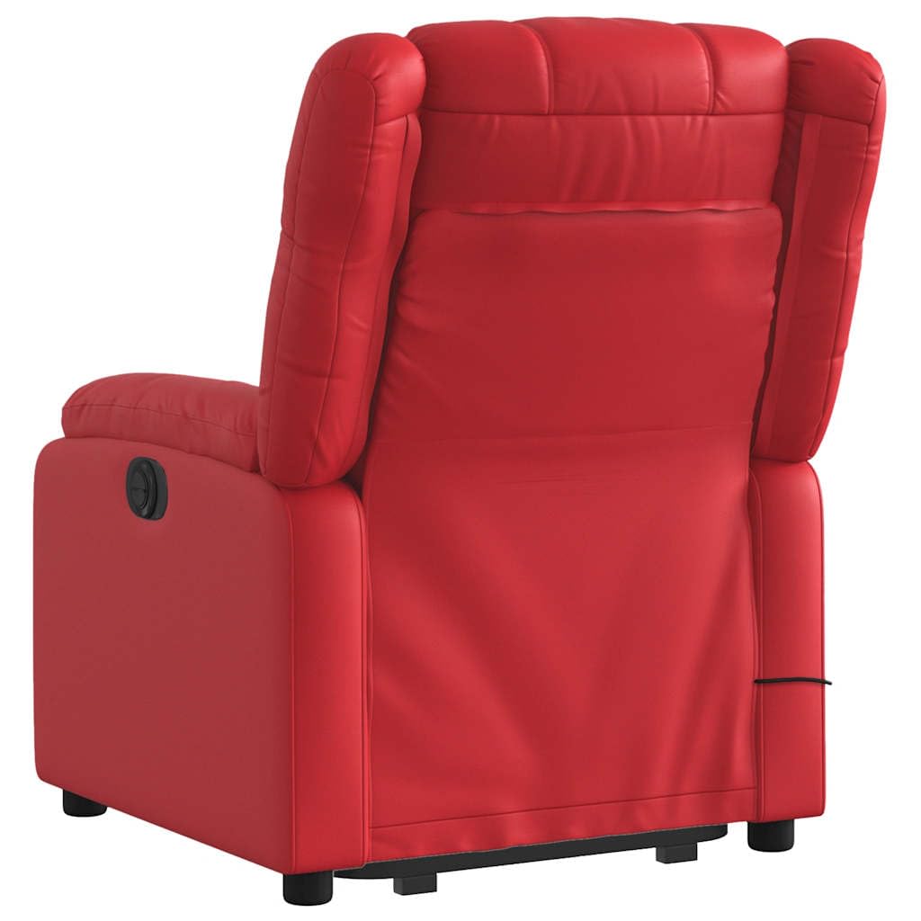 Sillón elevador eléctrico reclinable rojo de piel sintética con masaje y vibración, 6 puntos de masaje, función de elevación e inclinación de 135 grados, mando a distancia