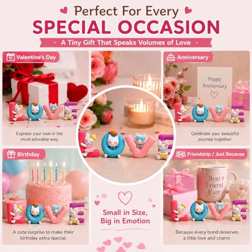 Image of 1 Set LOVE Letter Miniature Showpiece for Car Dashboard Desk Table Decor Cute Cat Couple Resin Figurine Romantic Gift for Girlfriend Boyfriend Anniversary Valentine Birthday Home Decoration