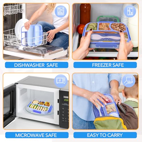 Image of EASYFUN Bento Box Adult, Lunch Box, 4-Compartment Lunch Containers, Drop-Proof, Dishwasher Safe & Made with BPA-Free Materials (Blue)