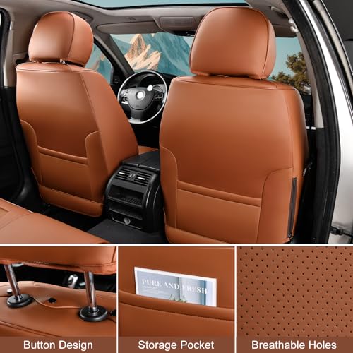 Image of TIEHESYT Car Seat Covers Full Set, Breathable Leather Automotive Front and Rear Seat Covers & Headrest for Reduce The Driving Fatigue, Compatible with Most Vehicles, Cars (Brown, Front Pair)