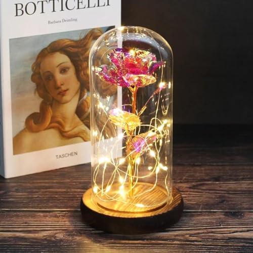 Luminária Rosa Encantada com Cúpula de Vidro – Inspirada em A Bela e a Fera (Rosa Cristal)