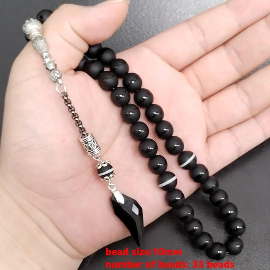 Miniatura 3 de Cuentas de oración musulmana Tasbih y ágata de cristal negro 33 45 66 99 Cuentas de rosario Misbaha islámico Eid ADHA regalo