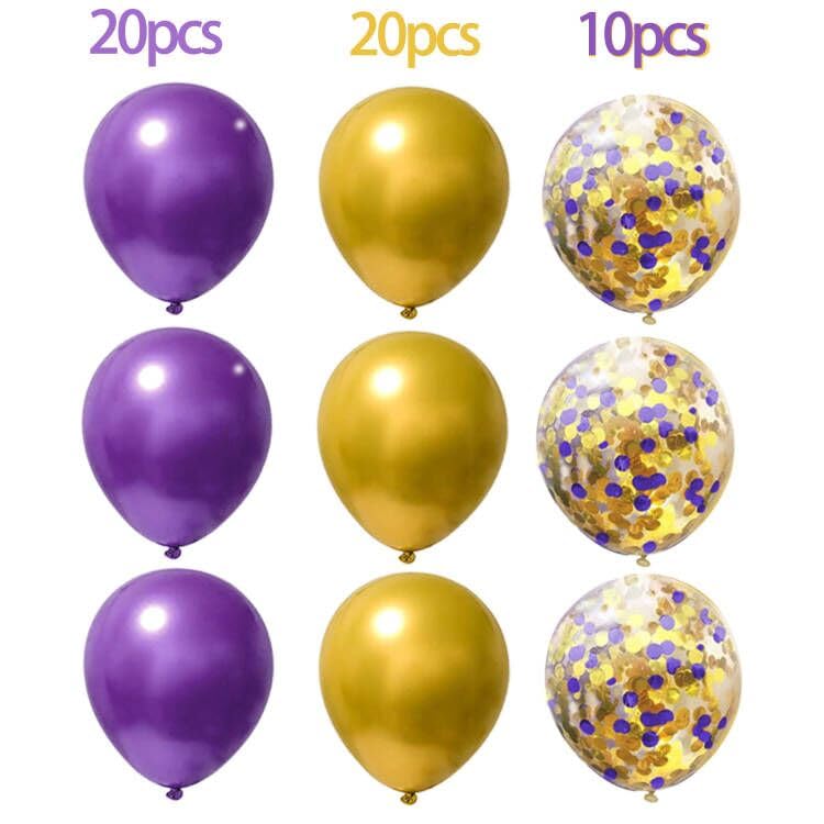 Image of 50Pcs 12inch Purple Gold Metallic Confetti Balloons with Purple Gold Metallic Balloons for Wedding, Birthday, Baby Shower, Halloween,Family Parties Decoration
