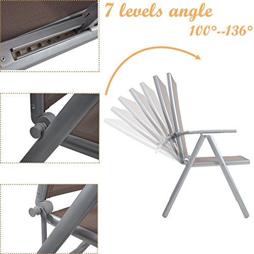 Livebest Set Of 2 Folding Sling Back Chairs Patio Adjustable Reclining Back Sturdy Aluminum Frame With Armrest Chair Zero-Gravity Indoor Outdoor Garden Pool Bench,Gary #TOP4