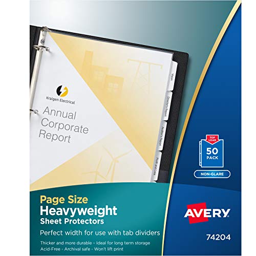 Avery 74204 Top-Load Poly Three-Hole Sheet Protectors, Non-Glare, Letter (Box of 50)