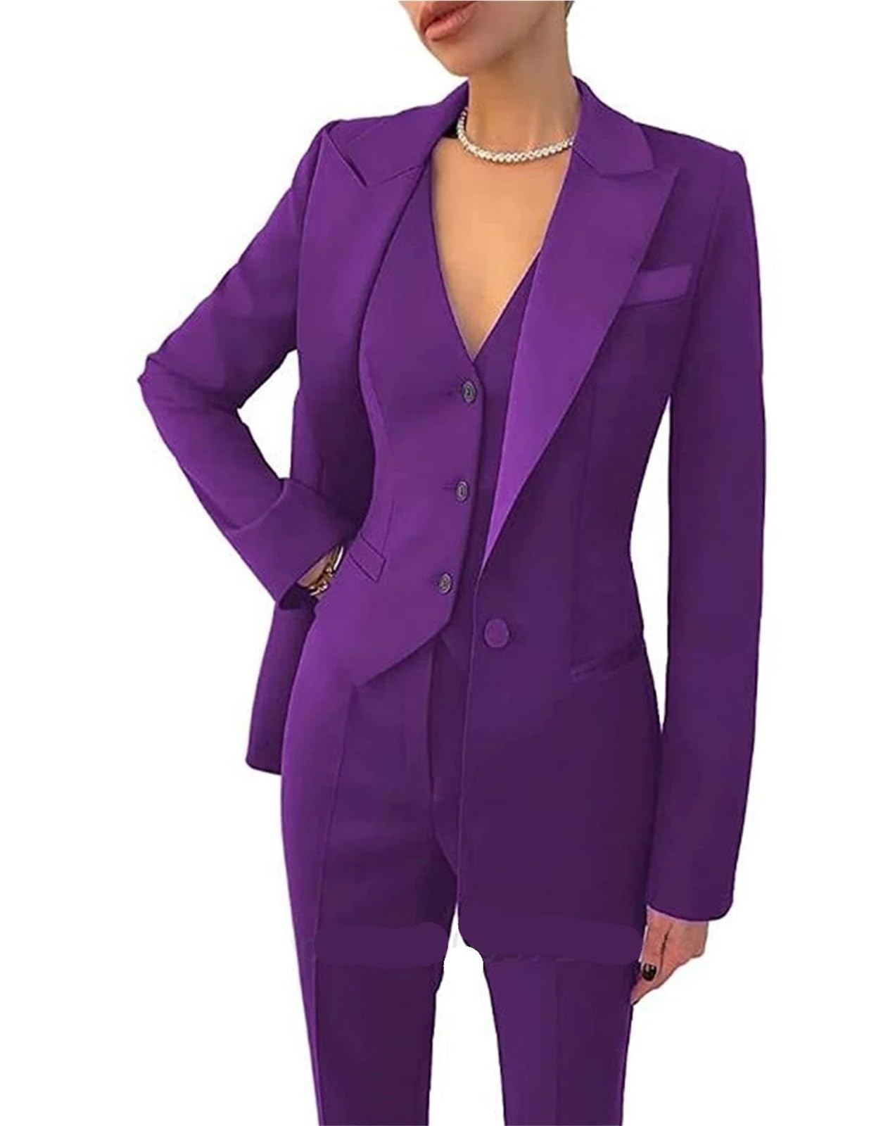 Blazer de Talla Grande for Mujer, 3 Piezas, Elegante Traje Manga Larga, Chaqueta, Chaleco y Pantalones Rectos, Trajes Negocios for para Negocios, Trabajo, Oficina, Formal