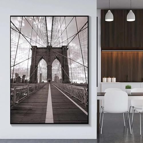 Puente de Brooklyn en blanco y negro, pintura en lienzo, carteles de paisaje e impresiones, cuadro de pared para sala de estar, decoración del hogar, 60x80cm, sin marco
