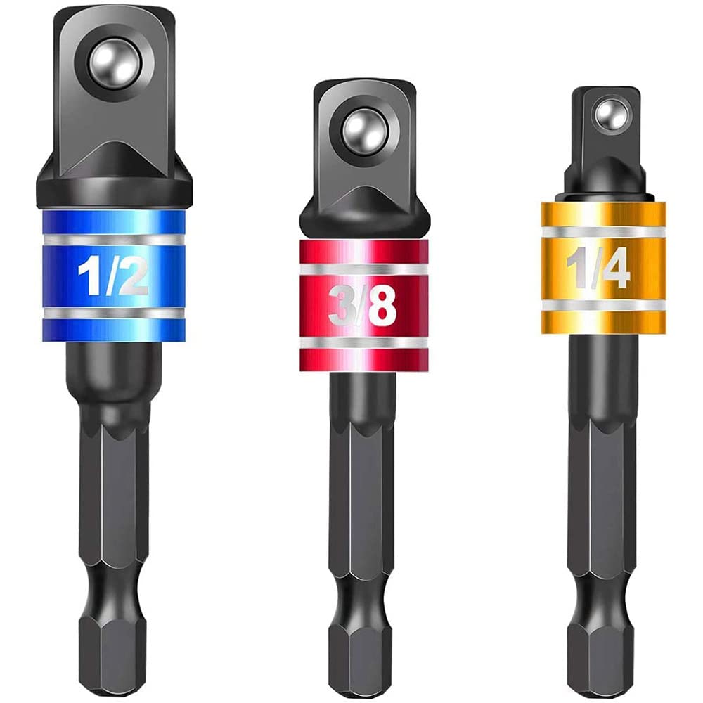 Voirrow 3pcs Drill Socket Adapter for Impact Driver with Hex Shank to Square Socket Drill Bits Bar Extension Set(3PCS Black)