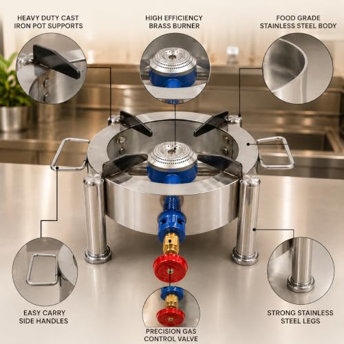 Image of Round Catering Burner Heavy Duty LPG Gas Stove | Stainless Steel, Commercial Cooktop, For Hotel Restaurant Catering Kitchen, CTG-BRNR-RND-10X10X08-N