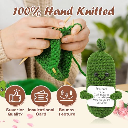 Image of Hoedia Emotional Pickle Small Mother's Day Easter Gifts for Women Men Her Him, Crochet Cucumber Cute Funny Inspirational Support Stuffers College Office Friend Birthday Basket Filler Decorations