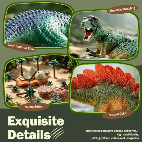 Dinosaur Toys for Kids Big Dinosaur Action Figures 17 PCS Large Dino Playset with Plants Fossils Scene Set for Boys Girls 3 4 5 6 7 Year Old Dinosaur Toys Play Figures - Image 4