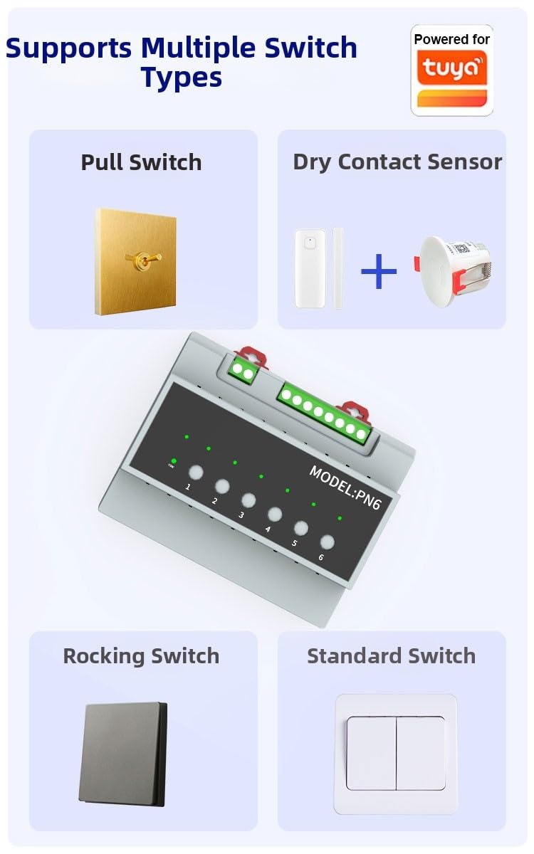 Tuya - Módulo de interruptor de relé de 6 canales 16 A, automatización del hogar, compatible con WiFi y Zigbee