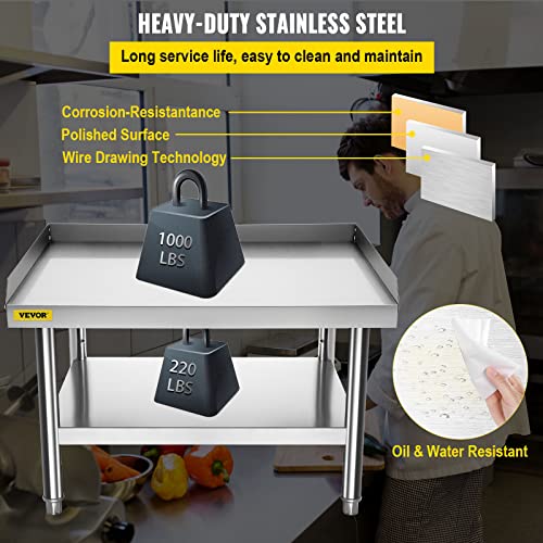 Image of VEVOR Stainless Steel Equipment Grill Stand, 36 x 30 x 24 Inches Stainless Table, Grill Stand Table with Adjustable Storage Undershelf, Equipment Stand Grill Table for Hotel, Home, Restaurant Kitchen