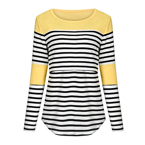 Mujer Camisa Negro Brillo Camiseta Manga Larga de Maternidad para Mujeres Lactancia Macetas Rayas Maternidad Blusa 613003, amarillo, S