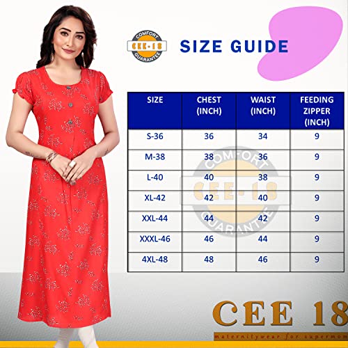 Image of CEE 18 Women's Cotton Straight Maternity Feeding Kurti for Feeding with Zippers (XL, Tangy Tomato)