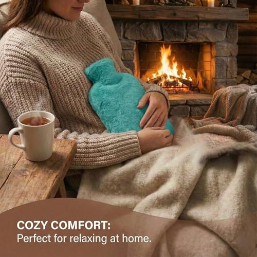 Image of Hot Water Bag with Plush Soft Cover 2 Litre | Medical-Grade Leak-Proof Heating Bottle for Pain Relief & Menstrual Cramps | Hot & Cold Compress for Neck, Back, Shoulder, Legs & Muscle Care (Aqua Green)