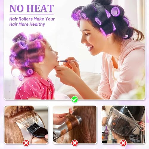 Image of 6 Pieces Hair Rollers For Hair Curling 3 Different Sizes | Self Grip Holding Rollers | Rollers for Hair -Heatless | Hair Rollers with 6 Clips | 2 Large, 2 Medium, 2 Small
