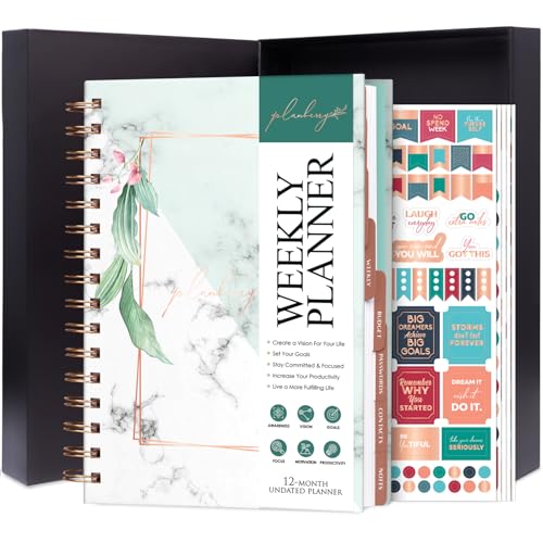 PLANBERRY Planificador semanal – Elegante planificador de vida y presupuesto para alcanzar tus objetivos y vivir más feliz – Organizador y diario de productividad – Tapa dura de 17,5 x 21,5 cm, sin