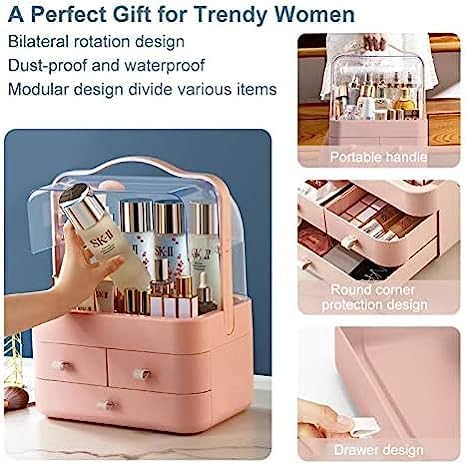 TONSYL Makeup Organizer Box | Countertop Cosmetic Organizer for Woman | Transparent Acrylic Cover Fully Open Clear Makeup Organizer Box | 3 Drawers Cosmetic Products 3