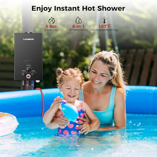 Image of CAMPLUX Tankless Water Heater - 2.64GPMPortable Propane Heater for Off Grid, Camping,Outdoor Shower - 68,000 BTU - BW264B - Black