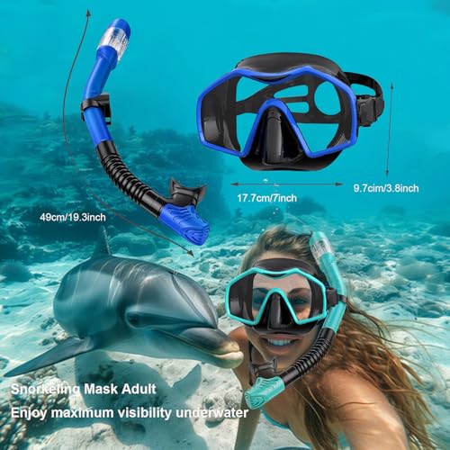Set de máscara y tubo de snorkel para adultos Keephigher, máscara panorámica con vidrio templado, anti-vaho y anti-fugas, snorkel ajustable con bolsa de transporte para buceo, natación y viaje miniatura 6